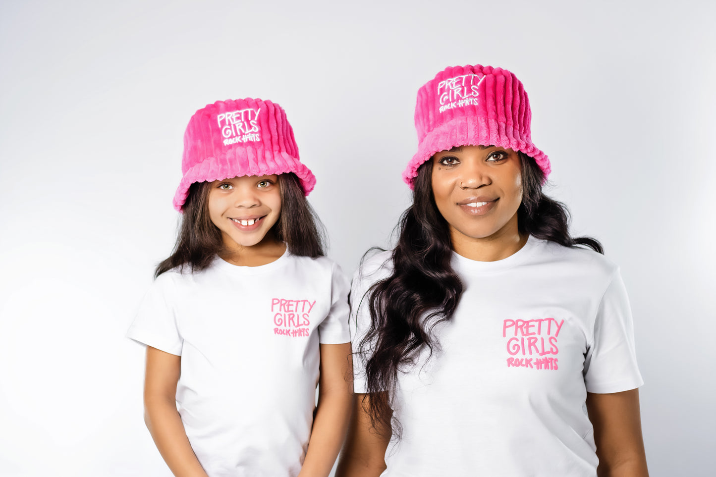 Neon Pink (adult & kid size) “Pretty Girl” Bucket Hat