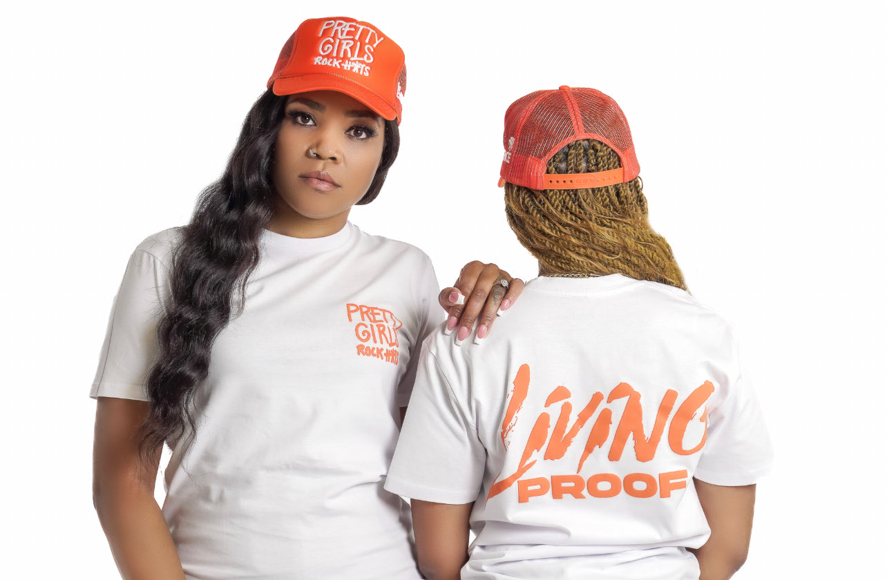 Orange "Pretty Girls Rock Hats" T-shirt (unisex size)