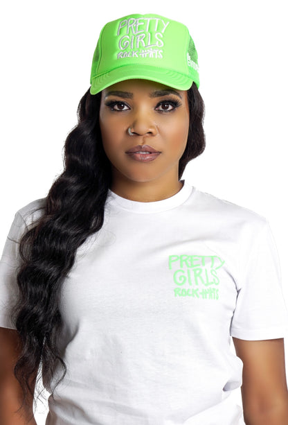 Neon Green "Pretty Girls Rock Hats" T-shirt (unisex size)