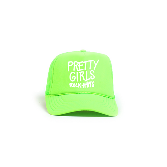 Neon Green "Pretty Girls Rock Hats" Trucker Hat