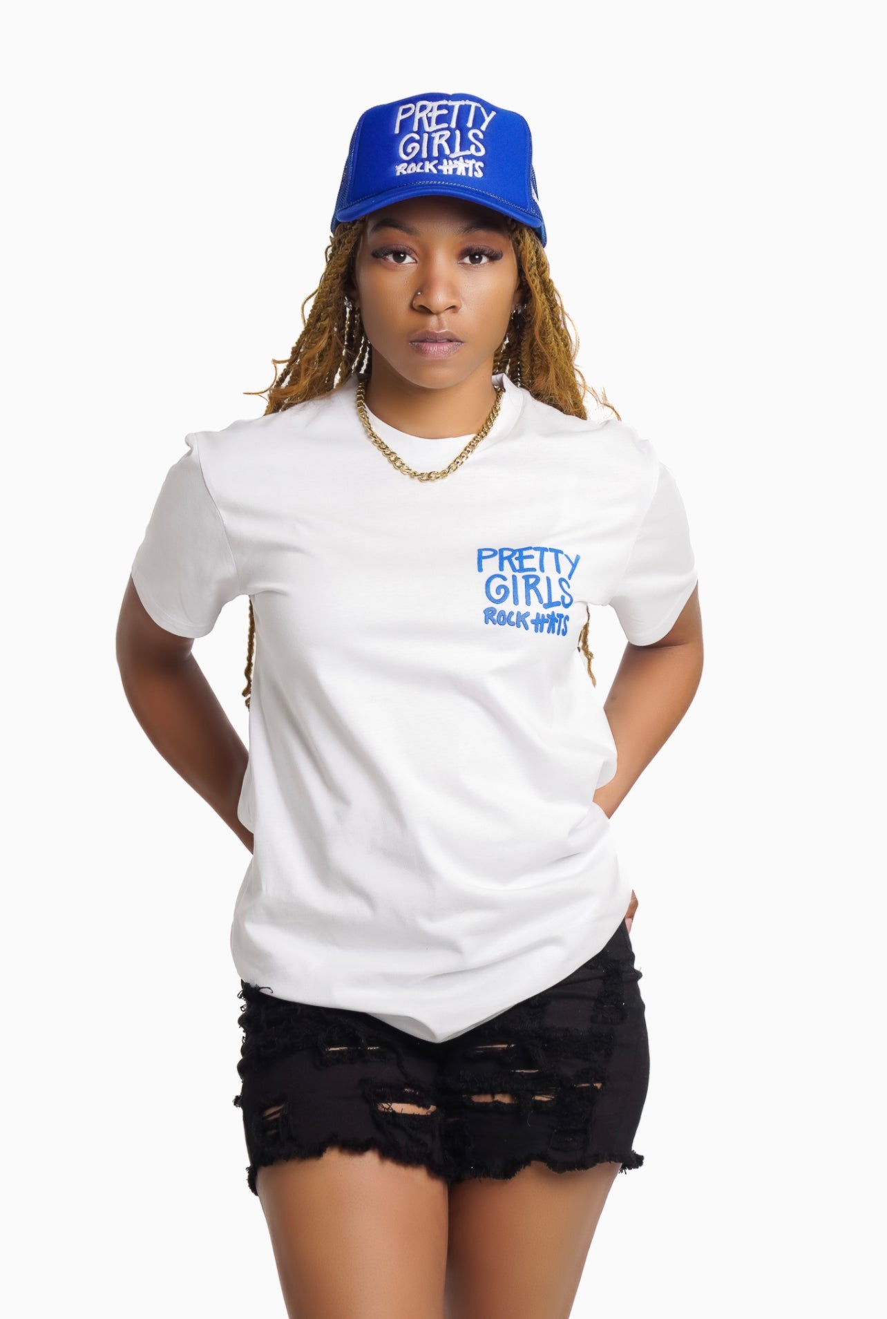 Blue "Pretty Girls Rock Hats" T-shirt (unisex size)