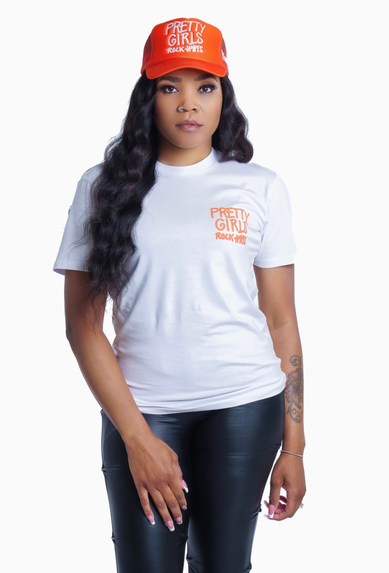 Orange "Pretty Girls Rock Hats" T-shirt (unisex size)