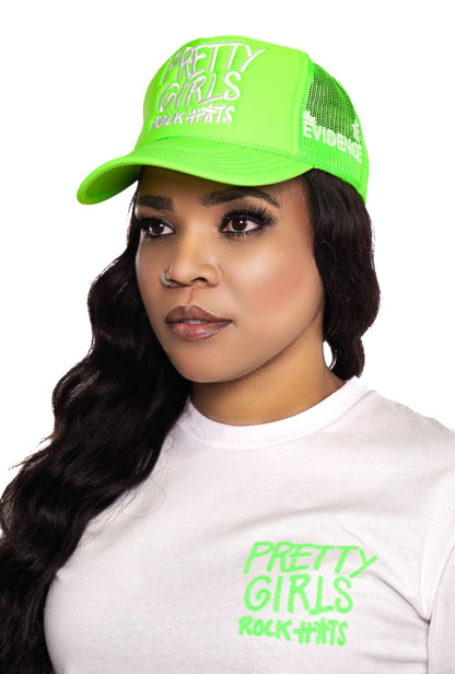 Neon Green "Pretty Girls Rock Hats" Trucker Hat