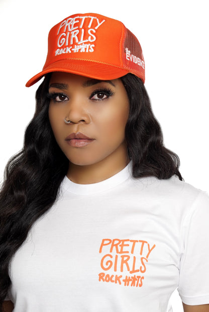 Orange "Pretty Girls Rock Hats" Trucker Hat