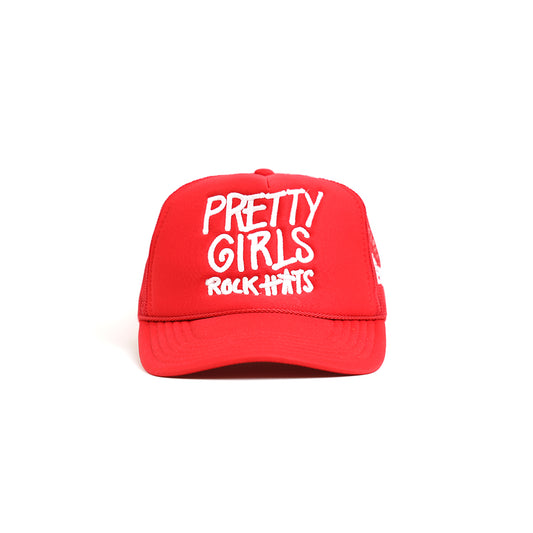 Red "Pretty Girls Rock Hats" Trucker Hat