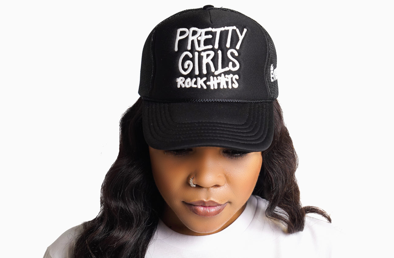 Black "Pretty Girls Rock Hats" Trucker Hat