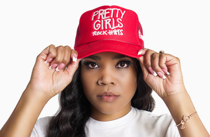 Red "Pretty Girls Rock Hats" Trucker Hat