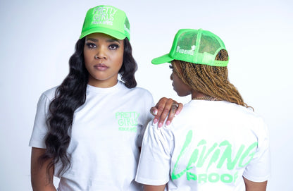 Neon Green "Pretty Girls Rock Hats" T-shirt (unisex size)